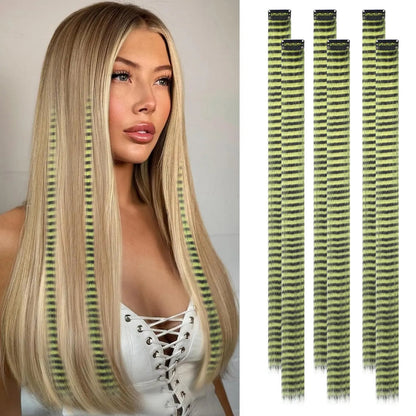 24 Inch Clip-On Glitter Hair Tinsel Extensions 6 Pcs Set
