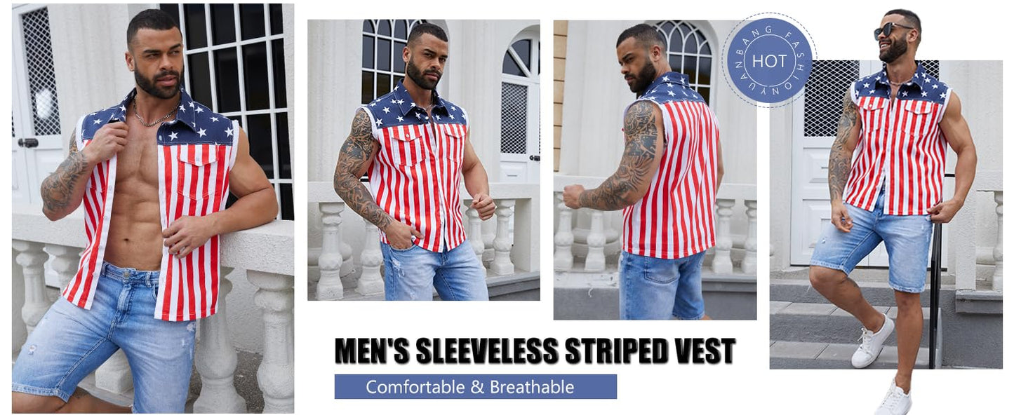 🔥LAST DAY SALE 49% OFF - 🇺🇸🦅Men's American Flag Denim Vest - 4th of July Patriotic Casual Sleeveless Jacket✨